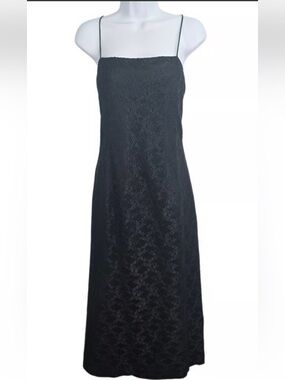 VINTAGE Alex Evenings Black Lace Maxi Dress with Slim Straps Size 10
